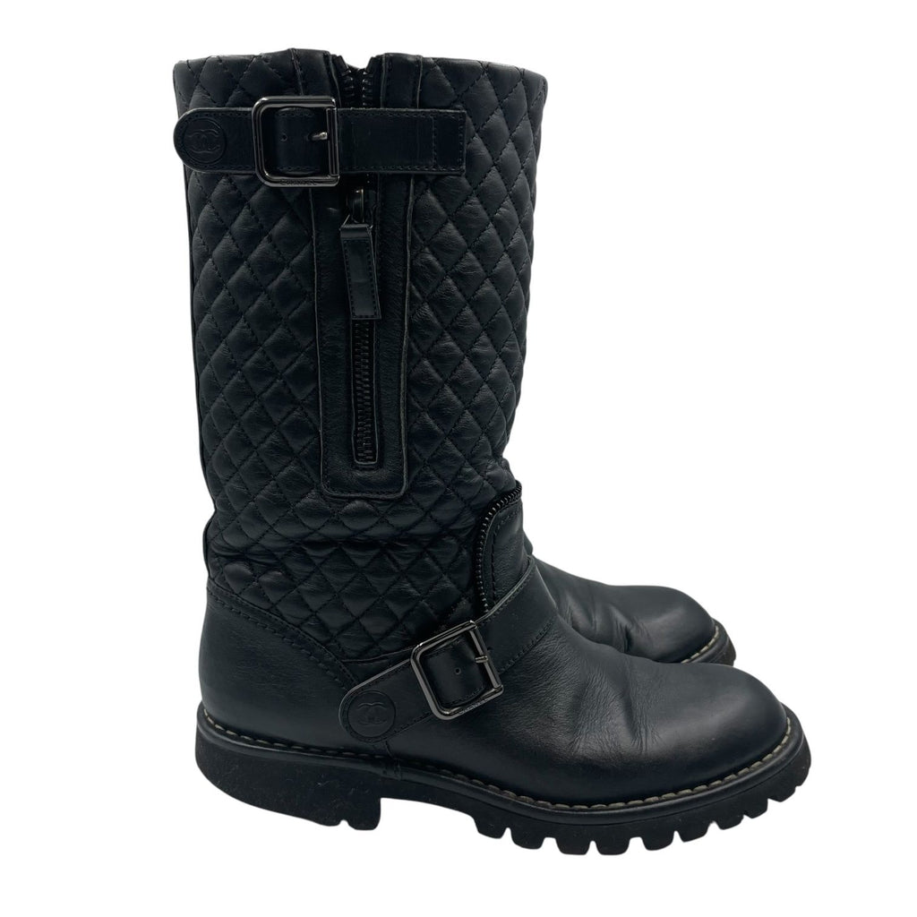Chanel Engineer Boots Quilted Leather Side CC Logo Black — view 3