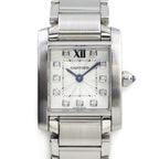 Cartier Watch Tank Francaise SM 11 Points Diamond Index Square Guilloche Silver