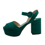 Prada Sandals Green Platform Strap Initial