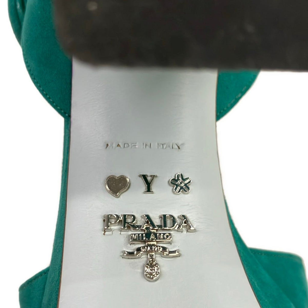 Prada Sandals Green Platform Strap Initial — view 7