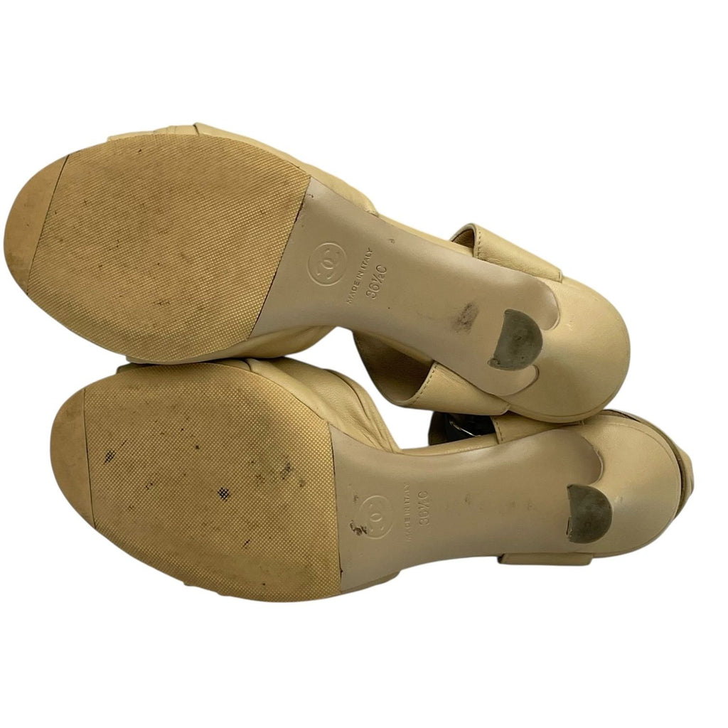 Chanel Sandals Leather CC Logo Beige — view 9