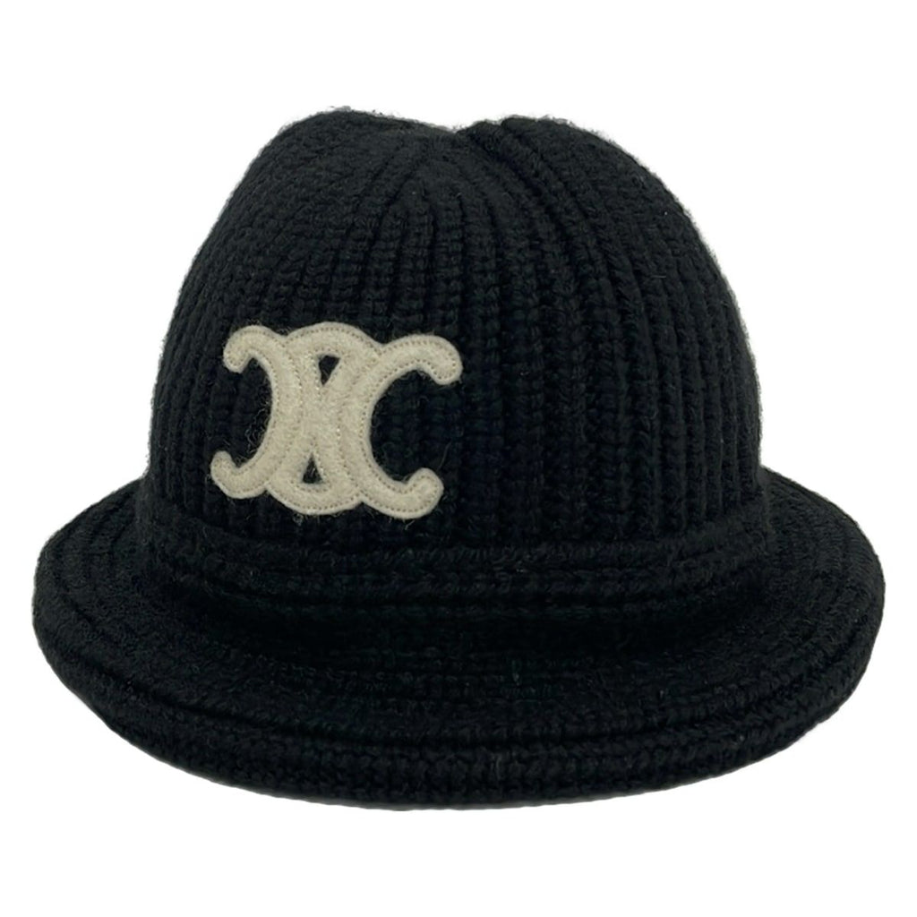Celine Hat TU Triomphe Crochet Bucket Hat Black Ivory Cashmere