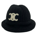 Celine Hat TU Triomphe Crochet Bucket Hat Black Ivory Cashmere