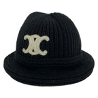 Celine Hat TU Triomphe Crochet Bucket Hat Black Ivory Cashmere