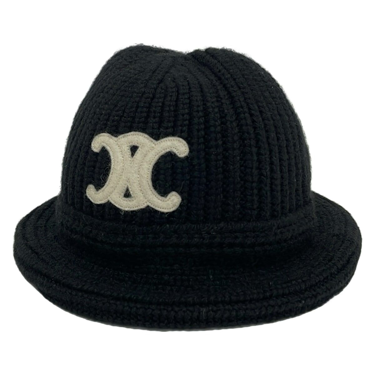 Celine Hat TU Triomphe Crochet Bucket Hat Black Ivory Cashmere