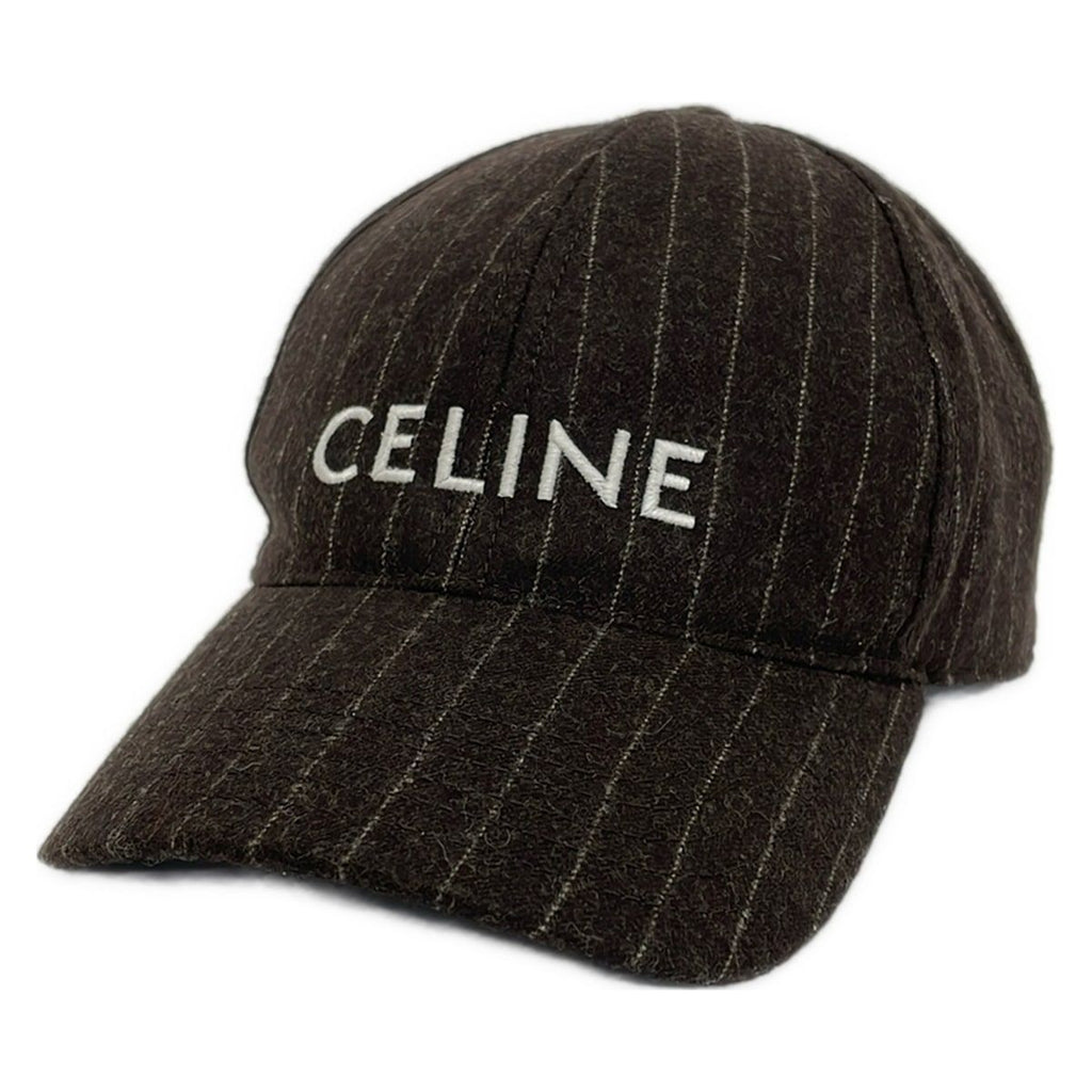 Celine Cap L Dark Brown Light Gray Embroidery Striped Wool