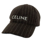Celine Cap L Dark Brown Light Gray Embroidery Striped Wool