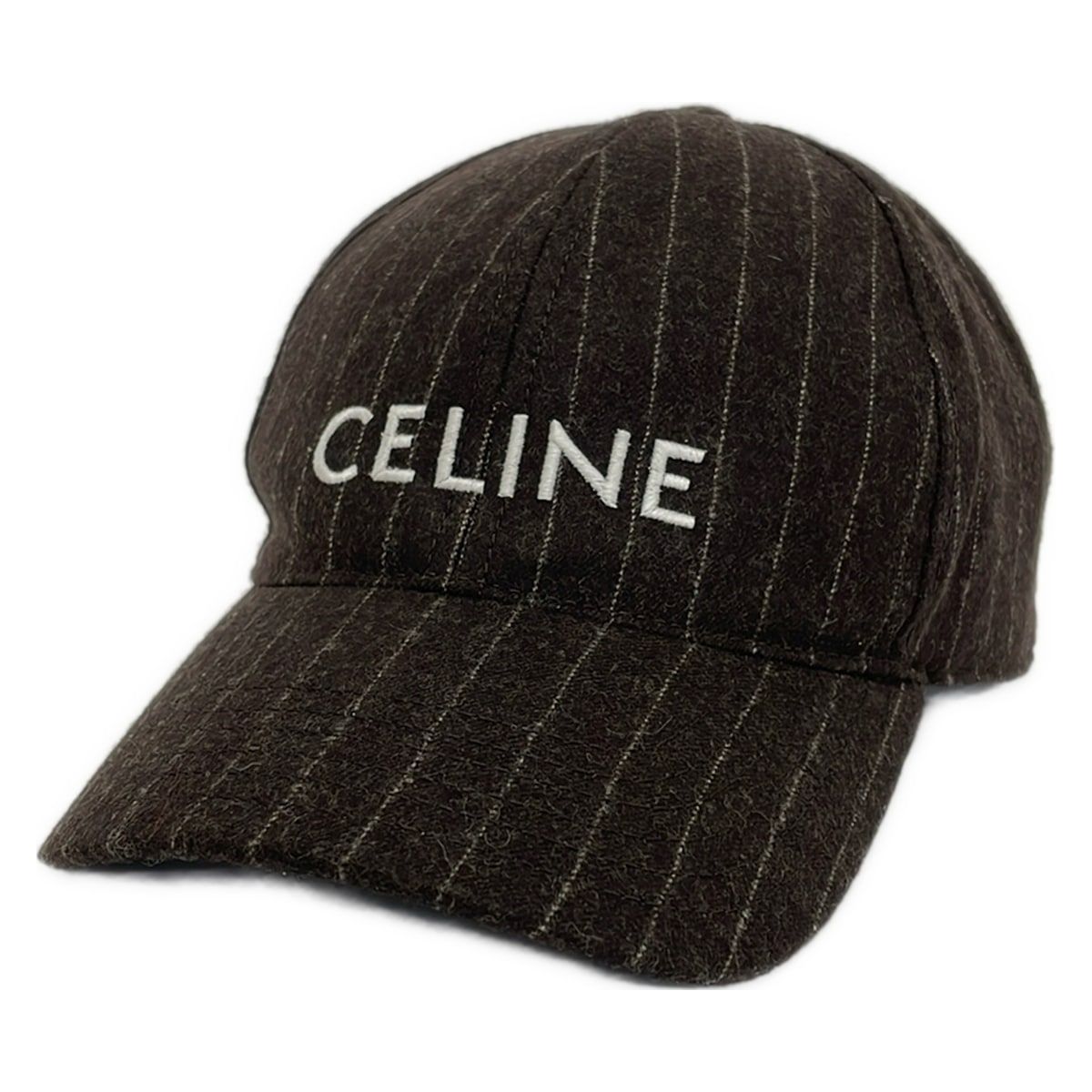 Celine Cap L Dark Brown Light Gray Embroidery Striped Wool