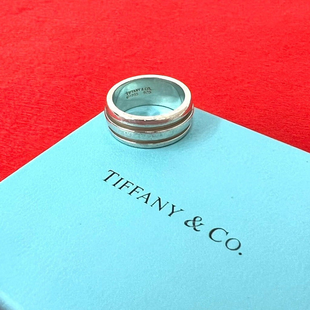 Tiffany & Co Group Double Line Ring 925 Sterling Silver