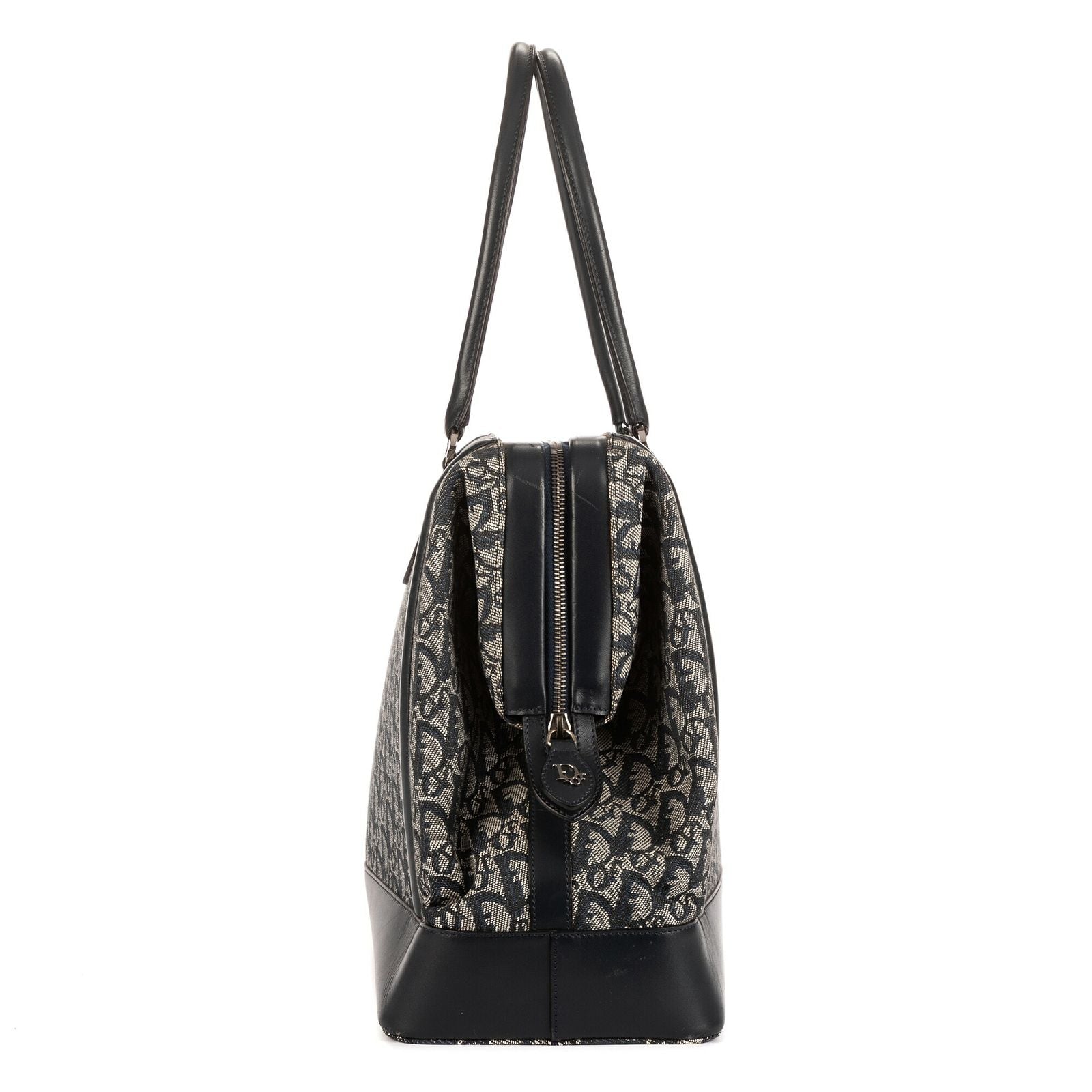 Dior Large Trotter Frame Bag Beige Navy Pattern Canvas — view 5