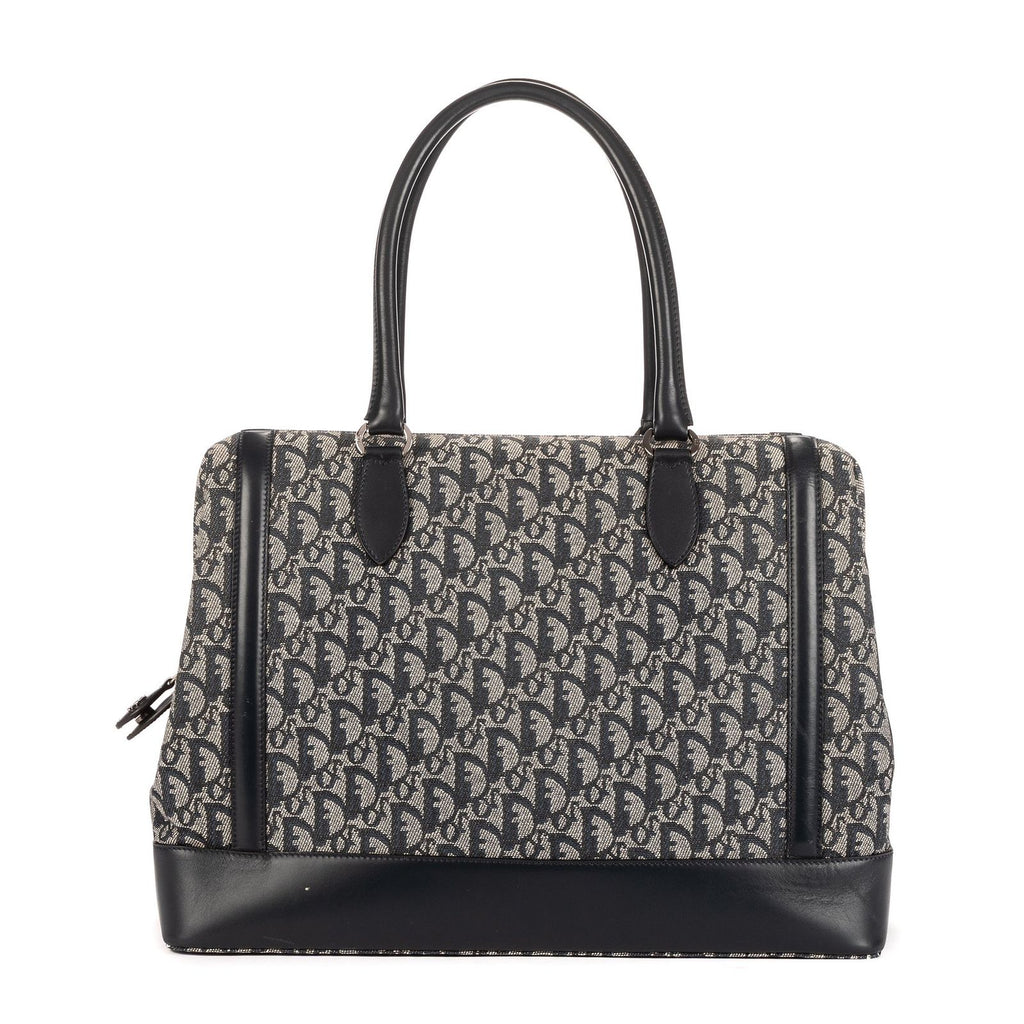 Dior Large Trotter Frame Bag Beige Navy Pattern Canvas