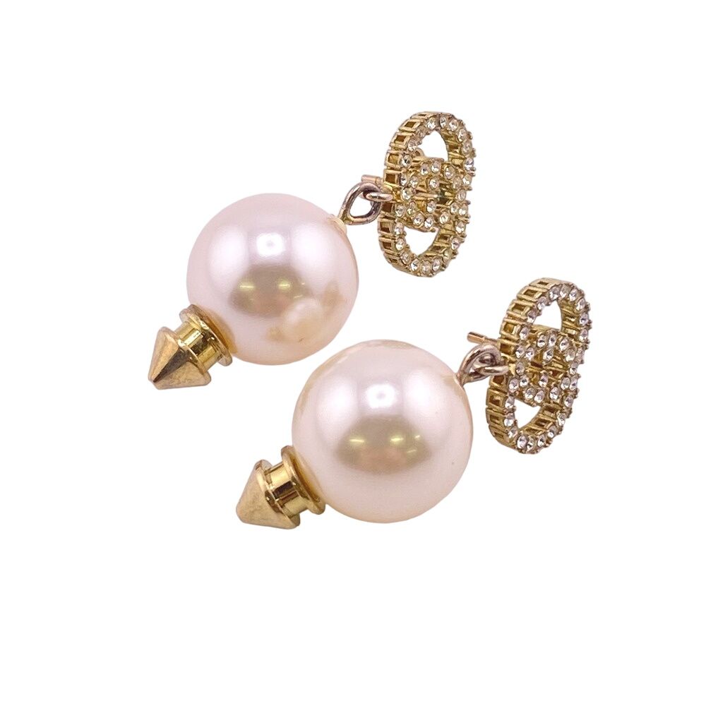 Gucci Interlocking Rhinestone Earrings Gold