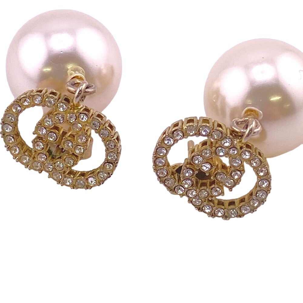 Gucci Interlocking Rhinestone Earrings Gold — view 3