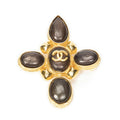 Chanel CC Stone Cross Brooch Gold Brown Plated
