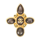 Chanel CC Stone Cross Brooch Gold Brown Plated — view 2