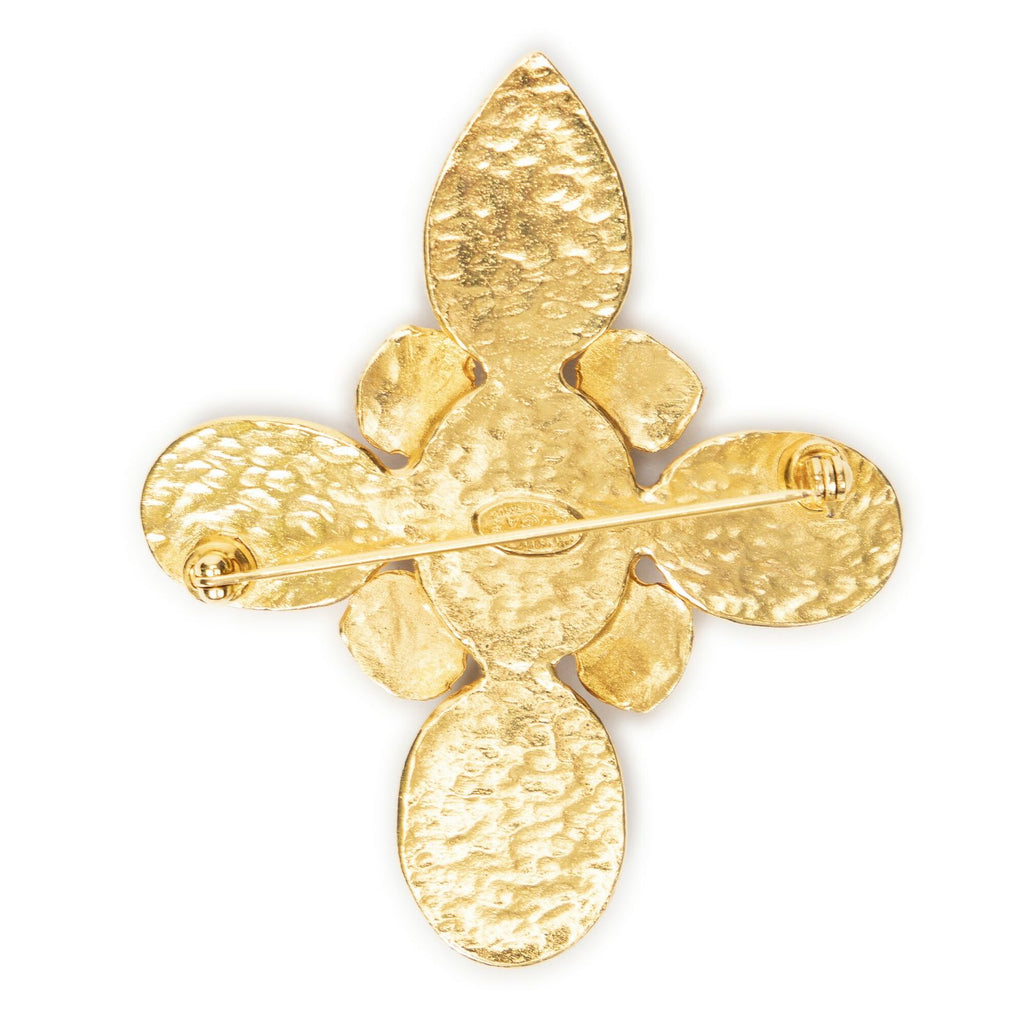 Chanel CC Stone Cross Brooch Gold Brown Plated — view 4