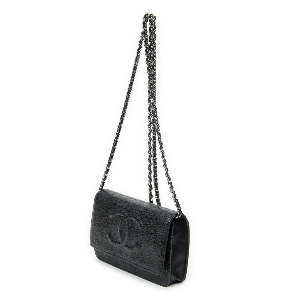 Chanel Classic Chain Wallet Black Quilted Caviar Leather — view 2