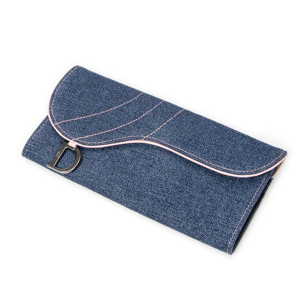 Dior Long Saddle Wallet Blue Denim Canvas