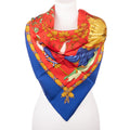 Hermes Scarf Blue Red 100% Gold Twill Silk