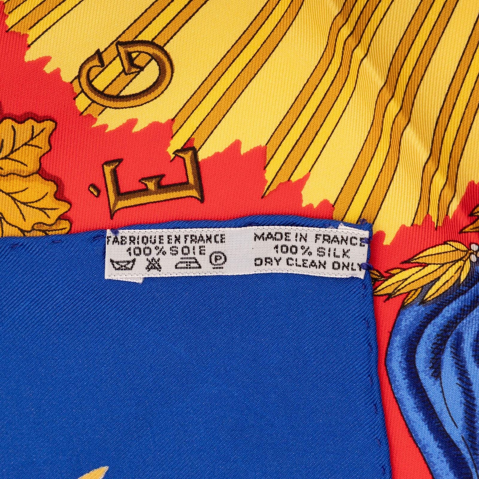 Hermes Scarf Blue Red 100% Gold Twill Silk — view 6