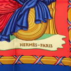 Hermes Scarf Blue Red 100% Gold Twill Silk — view 4