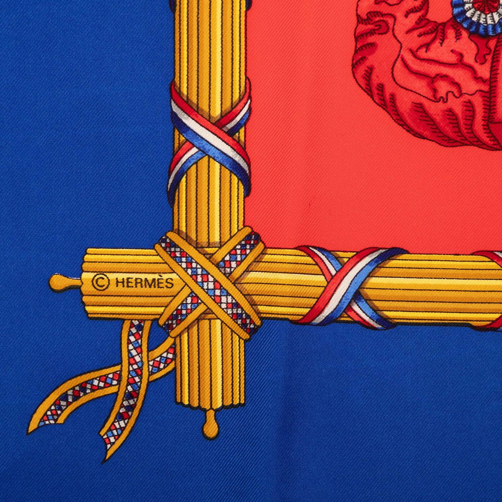 Hermes Scarf Blue Red 100% Gold Twill Silk — view 5