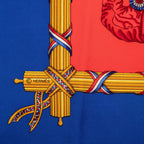 Hermes Scarf Blue Red 100% Gold Twill Silk — view 5