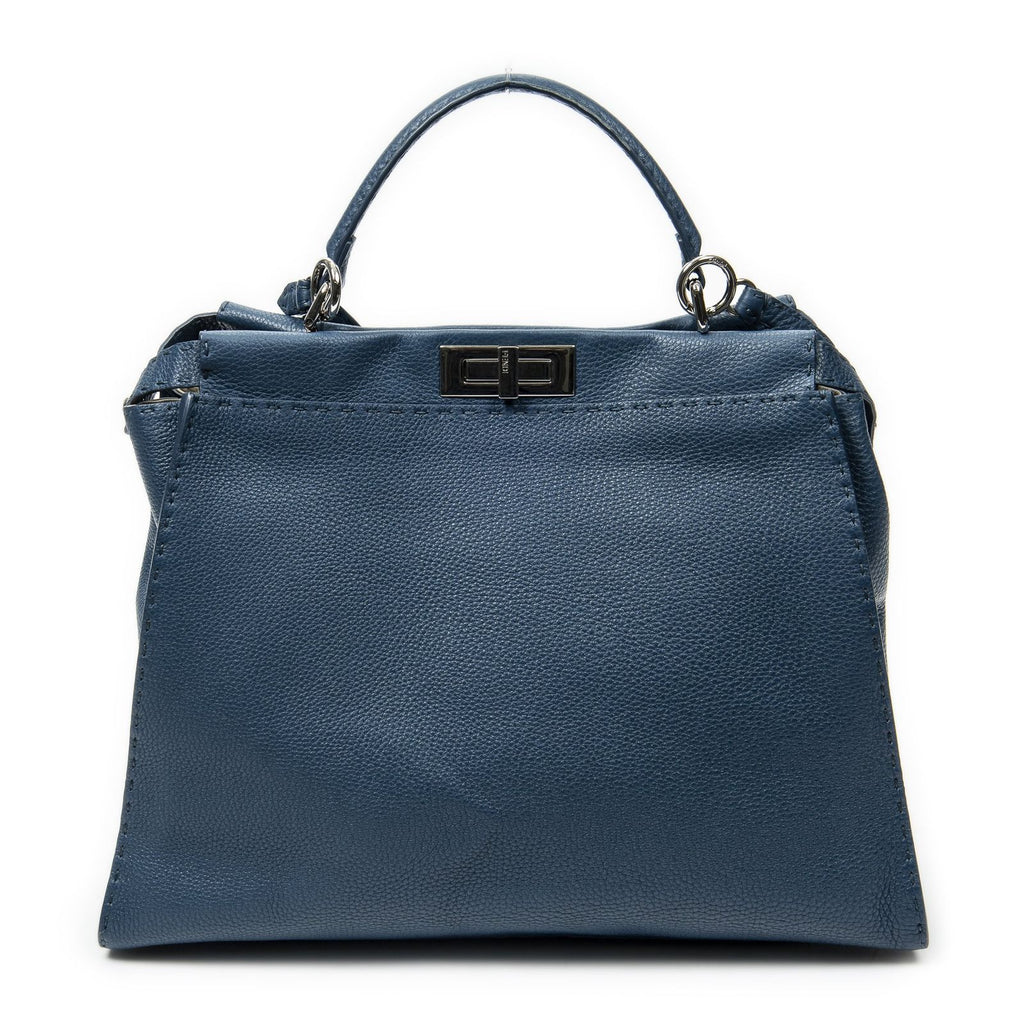 Fendi Large Selleria Peekaboo Blue Leather Messenger