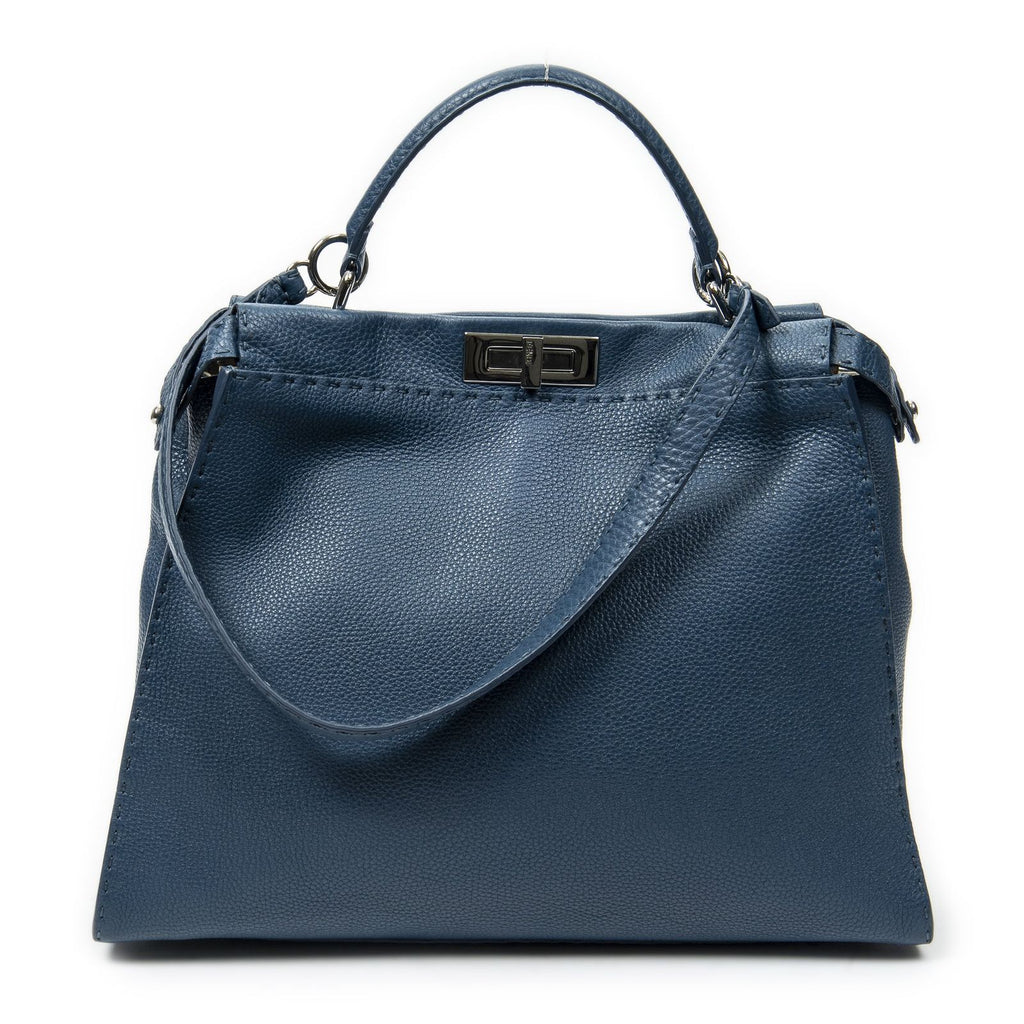 Fendi Large Selleria Peekaboo Blue Leather Messenger — view 5