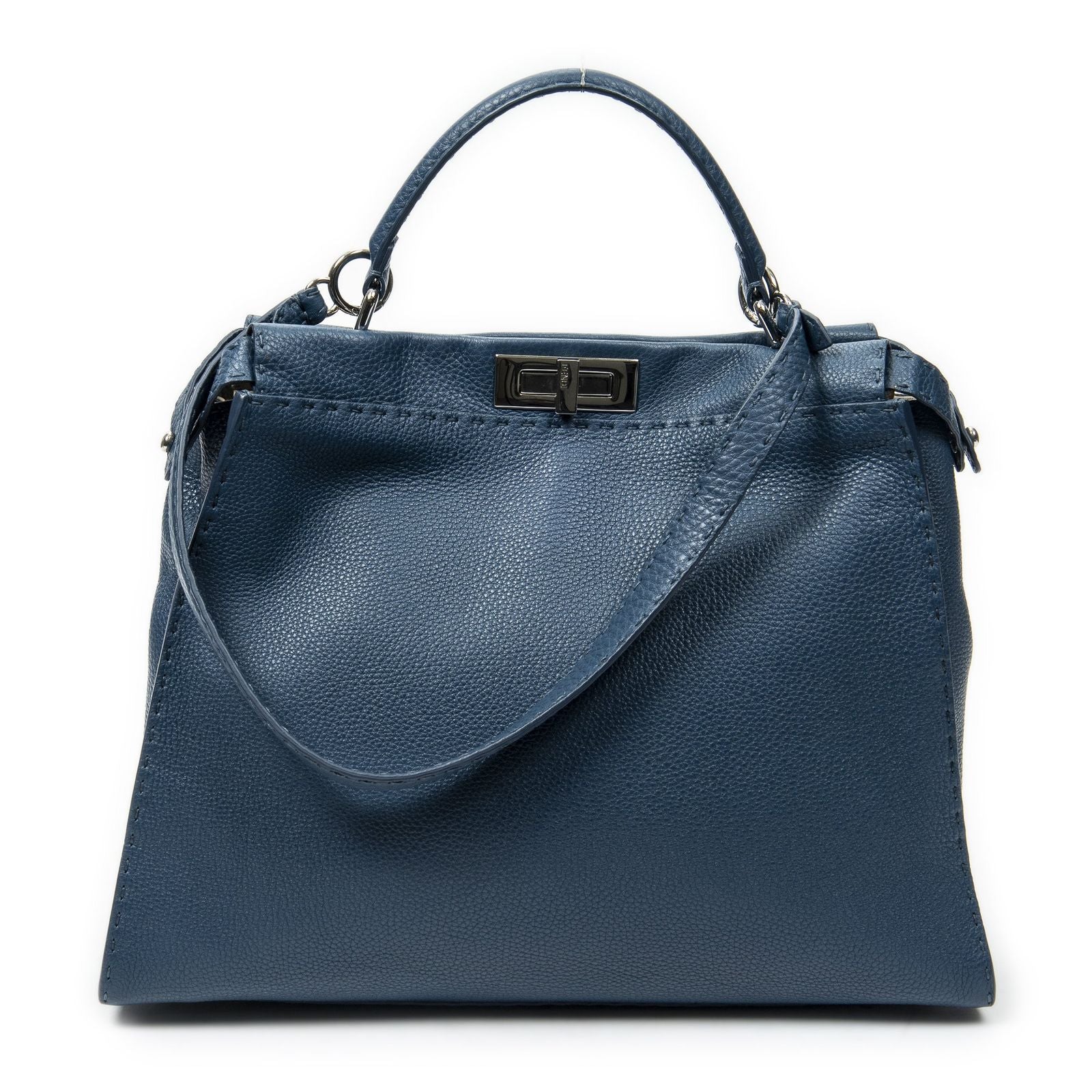 Fendi Large Selleria Peekaboo Blue Leather Messenger — view 5