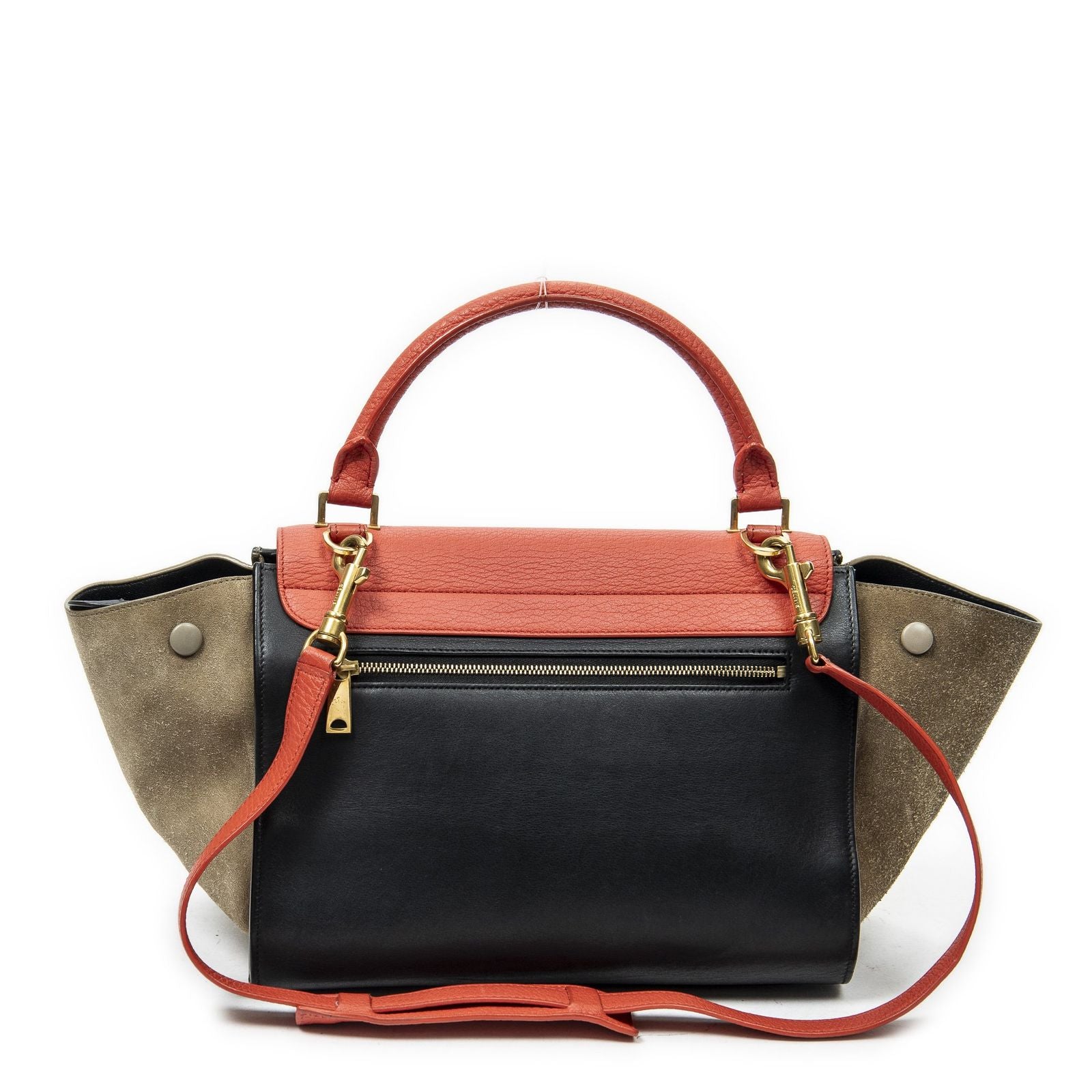 Celine Small Tricolor Trapeze Red Black Taupe Gray Calfskin Leather Messenger — view 5