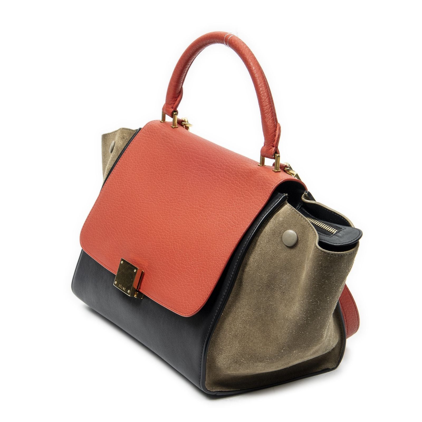 Celine Small Tricolor Trapeze Red Black Taupe Gray Calfskin Leather Messenger — view 2