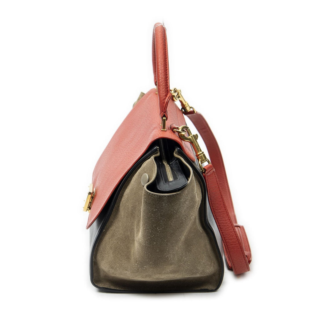 Celine Small Tricolor Trapeze Red Black Taupe Gray Calfskin Leather Messenger — view 3