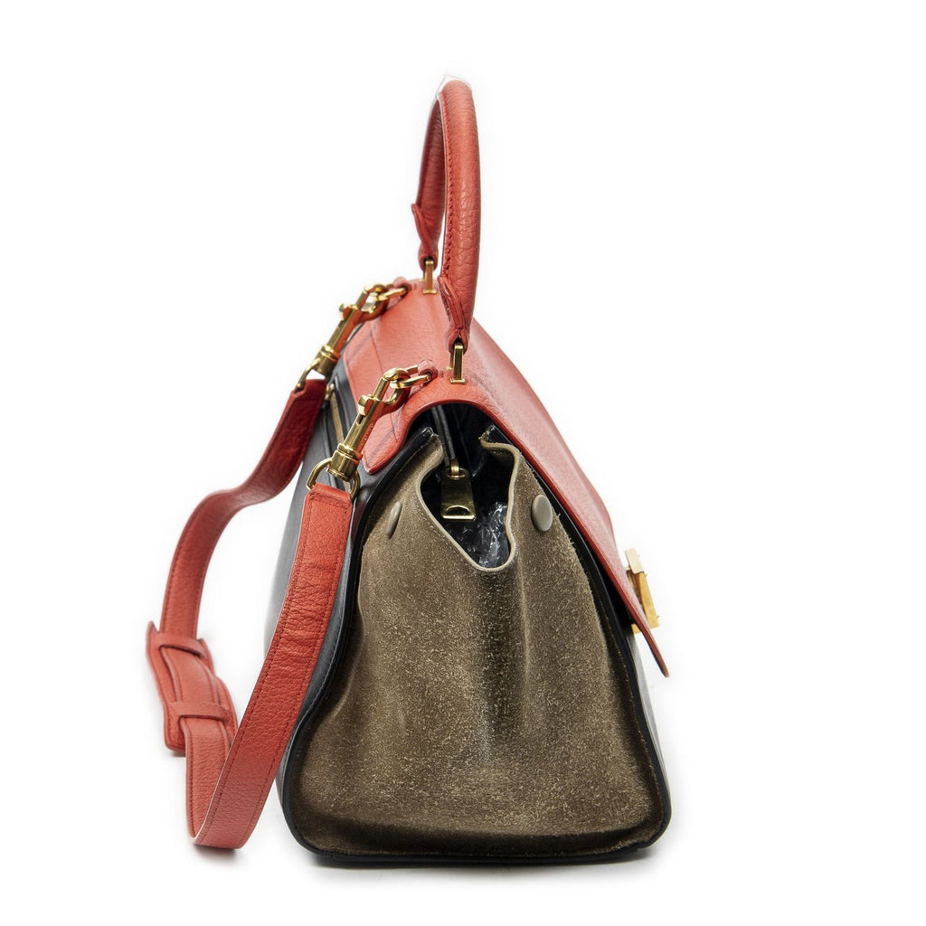 Celine Small Tricolor Trapeze Red Black Taupe Gray Calfskin Leather Messenger — view 4