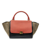 Celine Small Tricolor Trapeze Red Black Taupe Gray Calfskin Leather Messenger