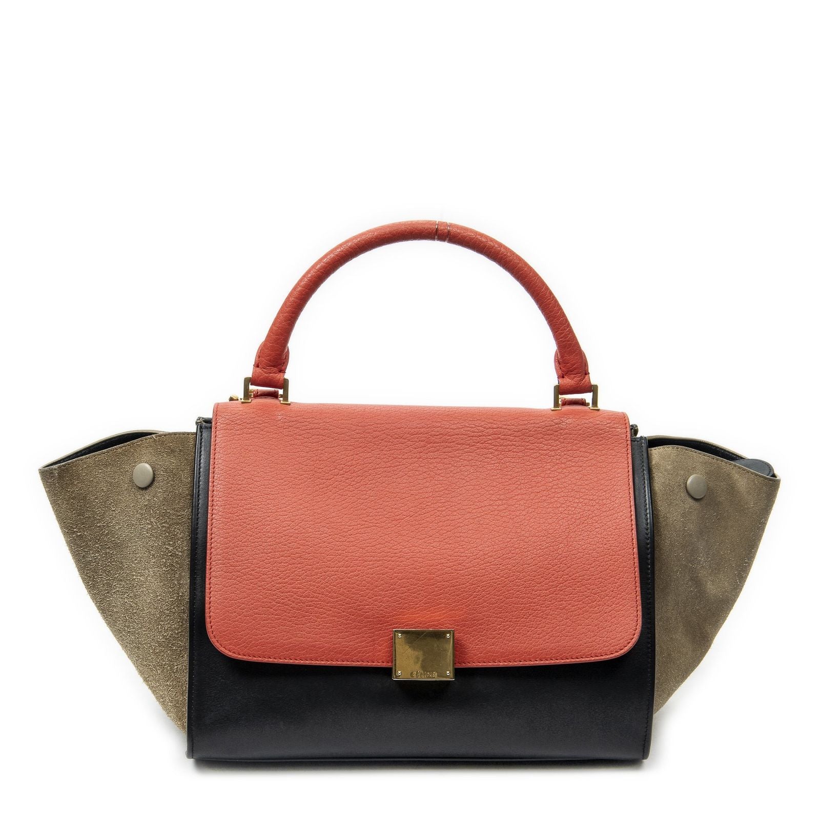 Celine Small Tricolor Trapeze Red Black Taupe Gray Calfskin Leather Messenger