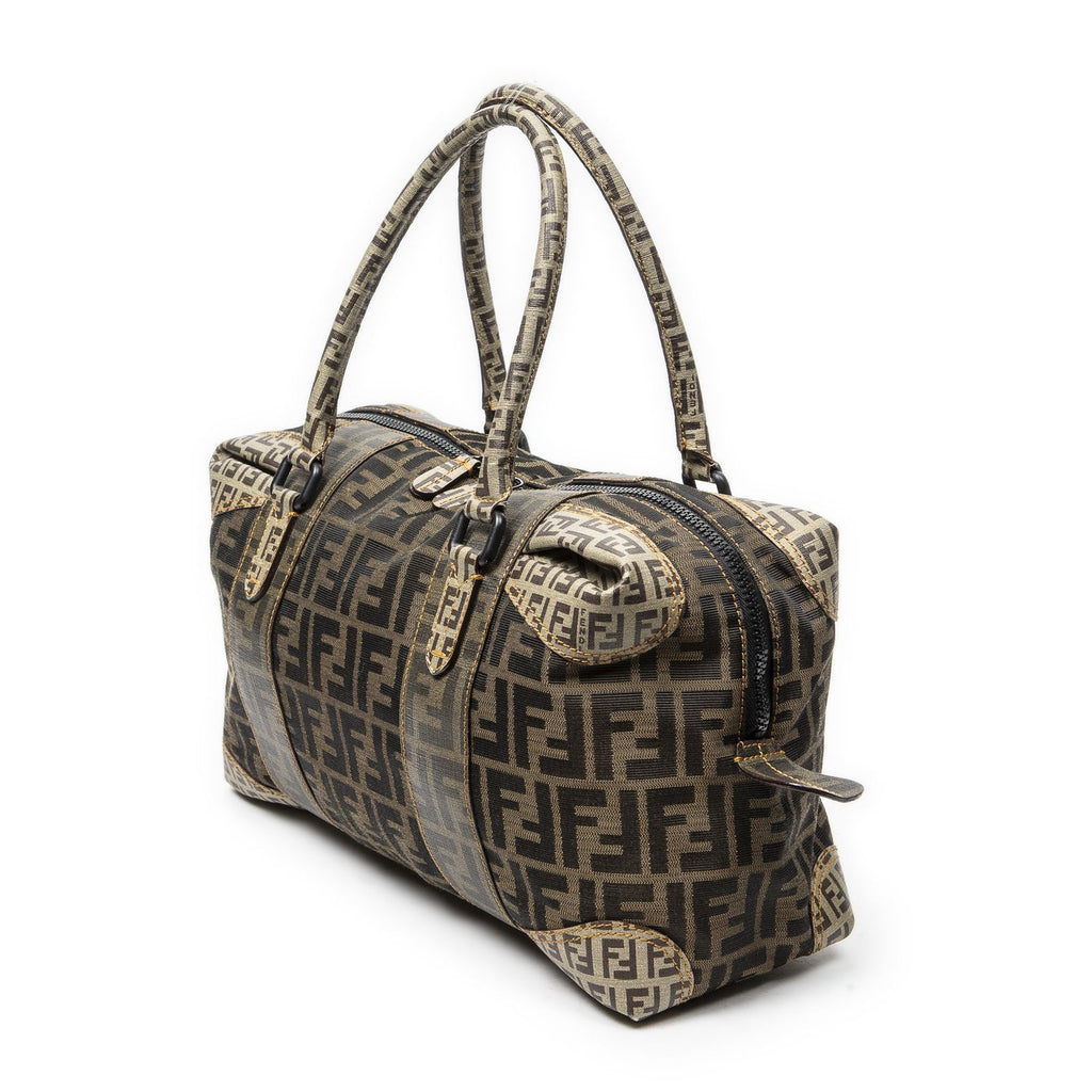 Fendi Double Zip Bowla Bag Brown Black Zucca Canvas — view 2