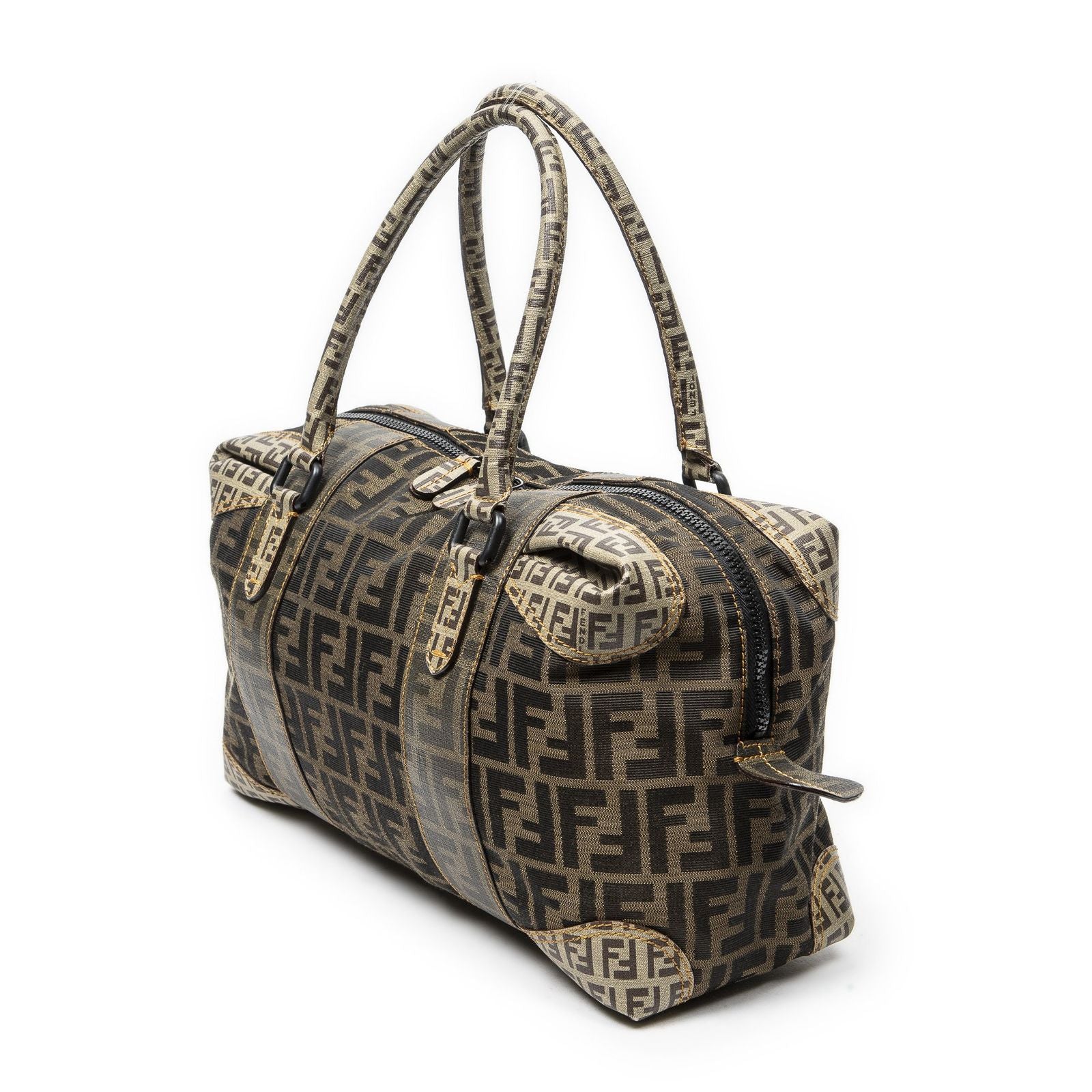 Fendi Double Zip Bowla Bag Brown Black Zucca Canvas — view 2