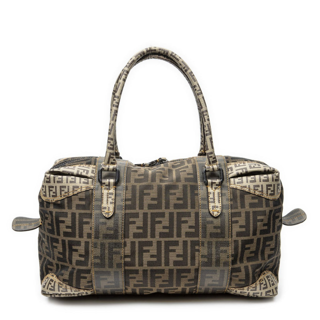 Fendi Double Zip Bowla Bag Brown Black Zucca Canvas — view 5