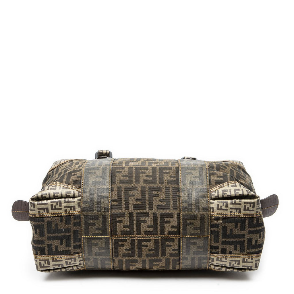 Fendi Double Zip Bowla Bag Brown Black Zucca Canvas — view 6
