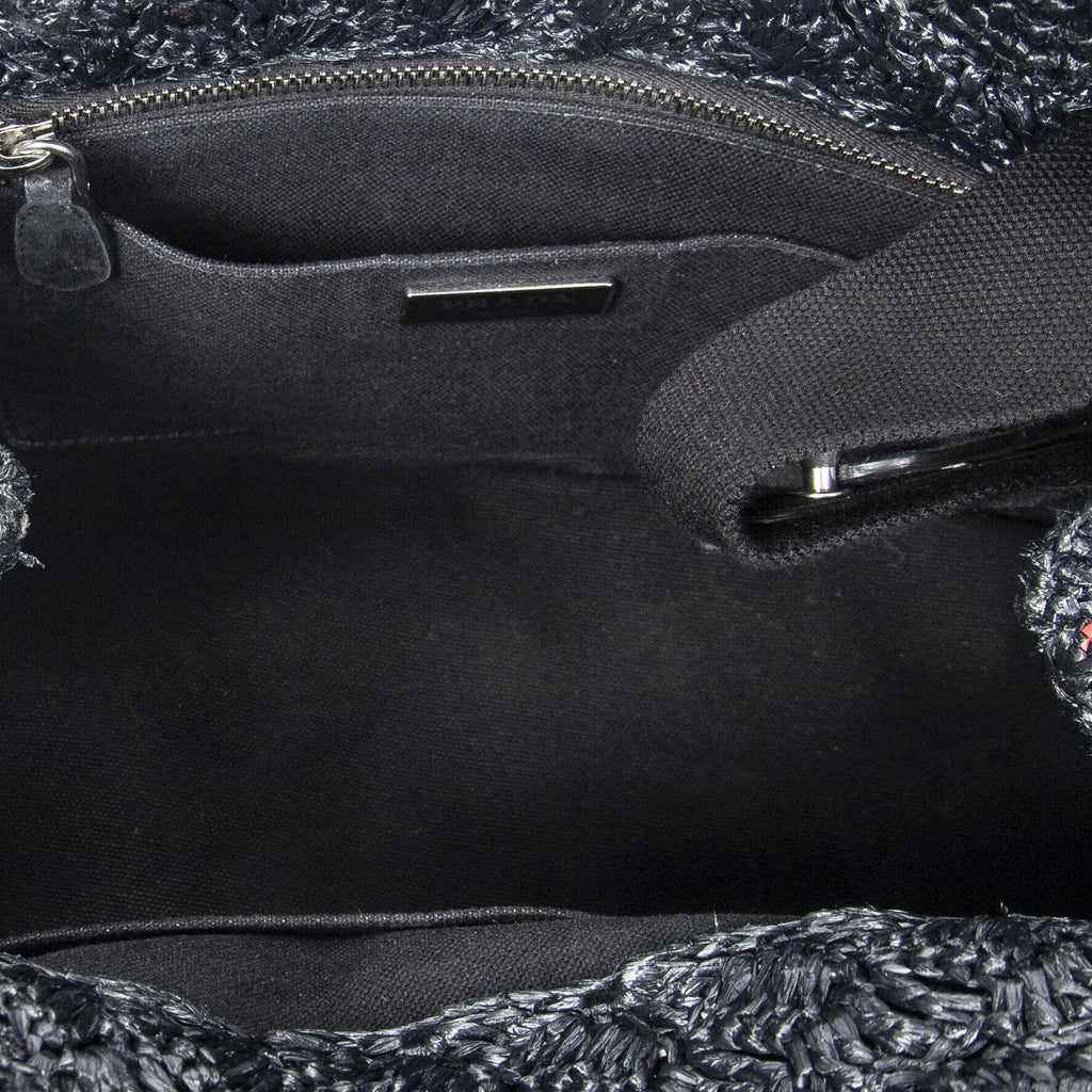 Prada Canapa Small Tote Black Red Raffia Crochet Canvasa — view 9