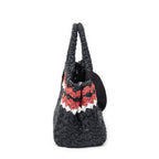 Prada Canapa Small Tote Black Red Raffia Crochet Canvasa — view 3