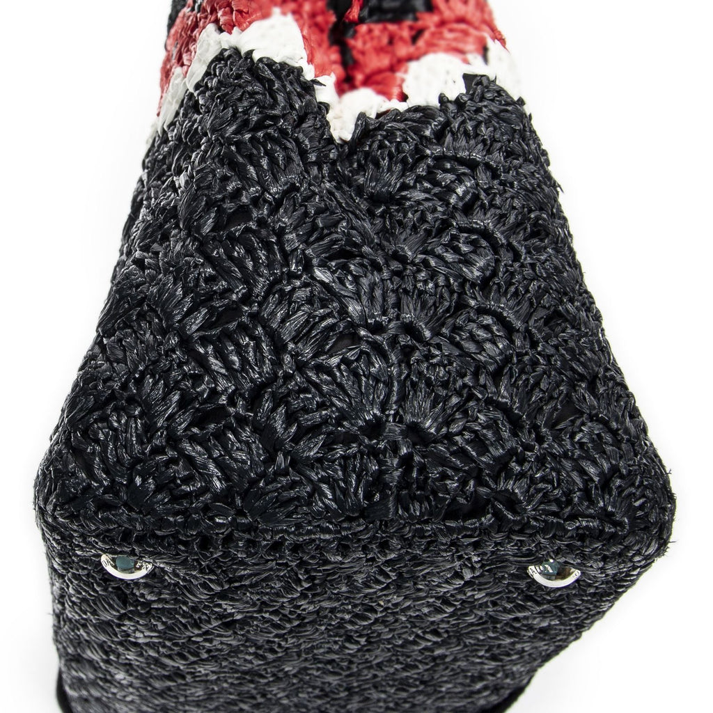 Prada Canapa Small Tote Black Red Raffia Crochet Canvasa — view 7