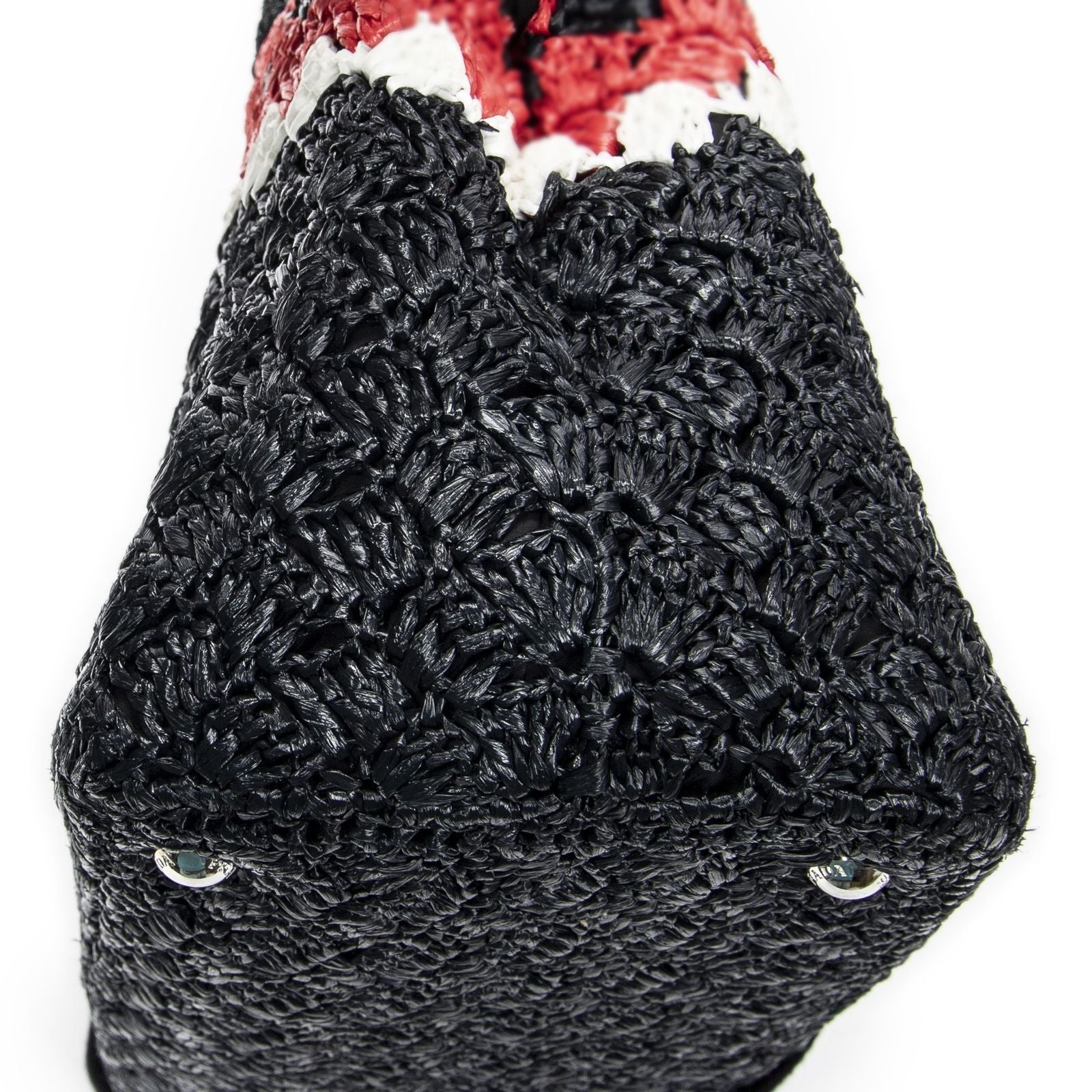 Prada Canapa Small Tote Black Red Raffia Crochet Canvasa — view 7