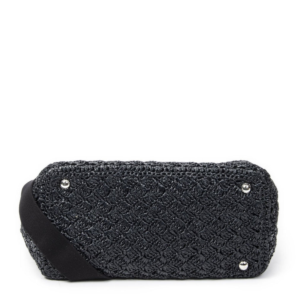 Prada Canapa Small Tote Black Red Raffia Crochet Canvasa — view 6
