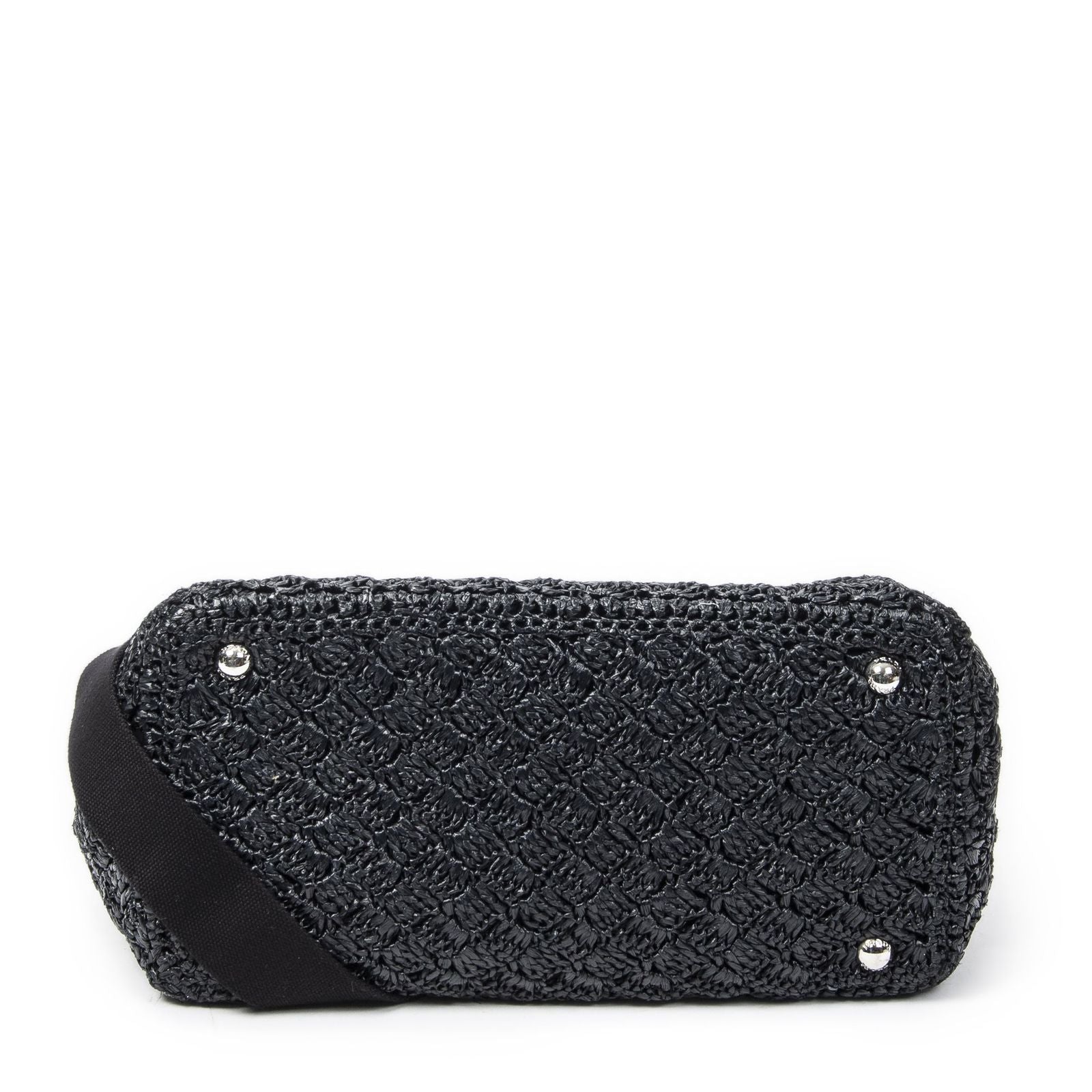 Prada Canapa Small Tote Black Red Raffia Crochet Canvasa — view 6