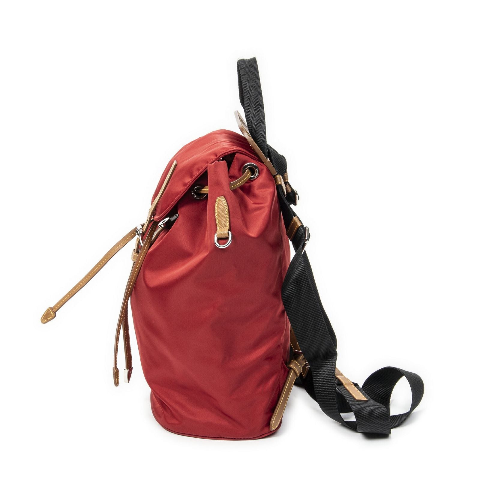 Prada Drawstring Backpack Red Tan Black Nylon Canvas — view 3