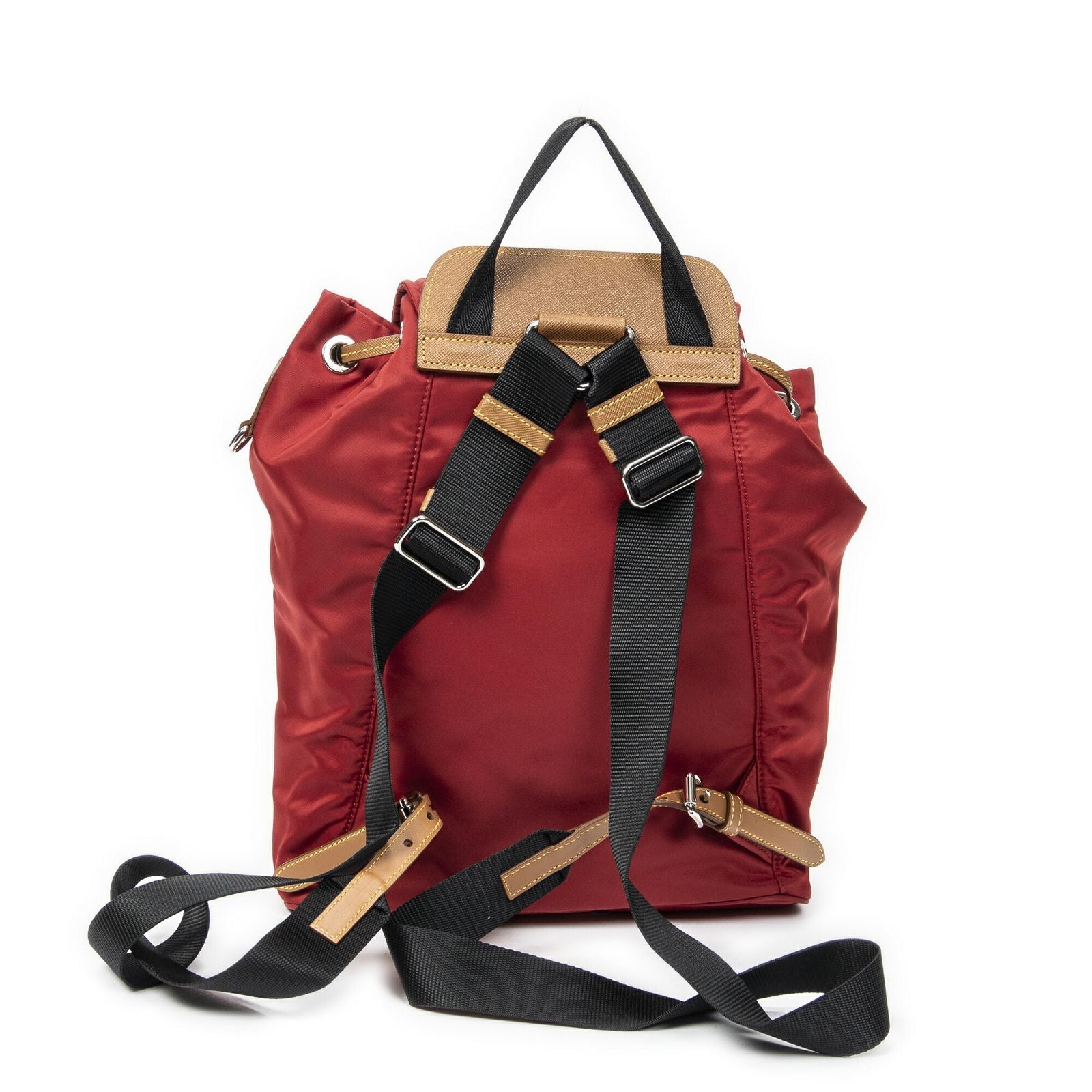 Prada Drawstring Backpack Red Tan Black Nylon Canvas — view 5