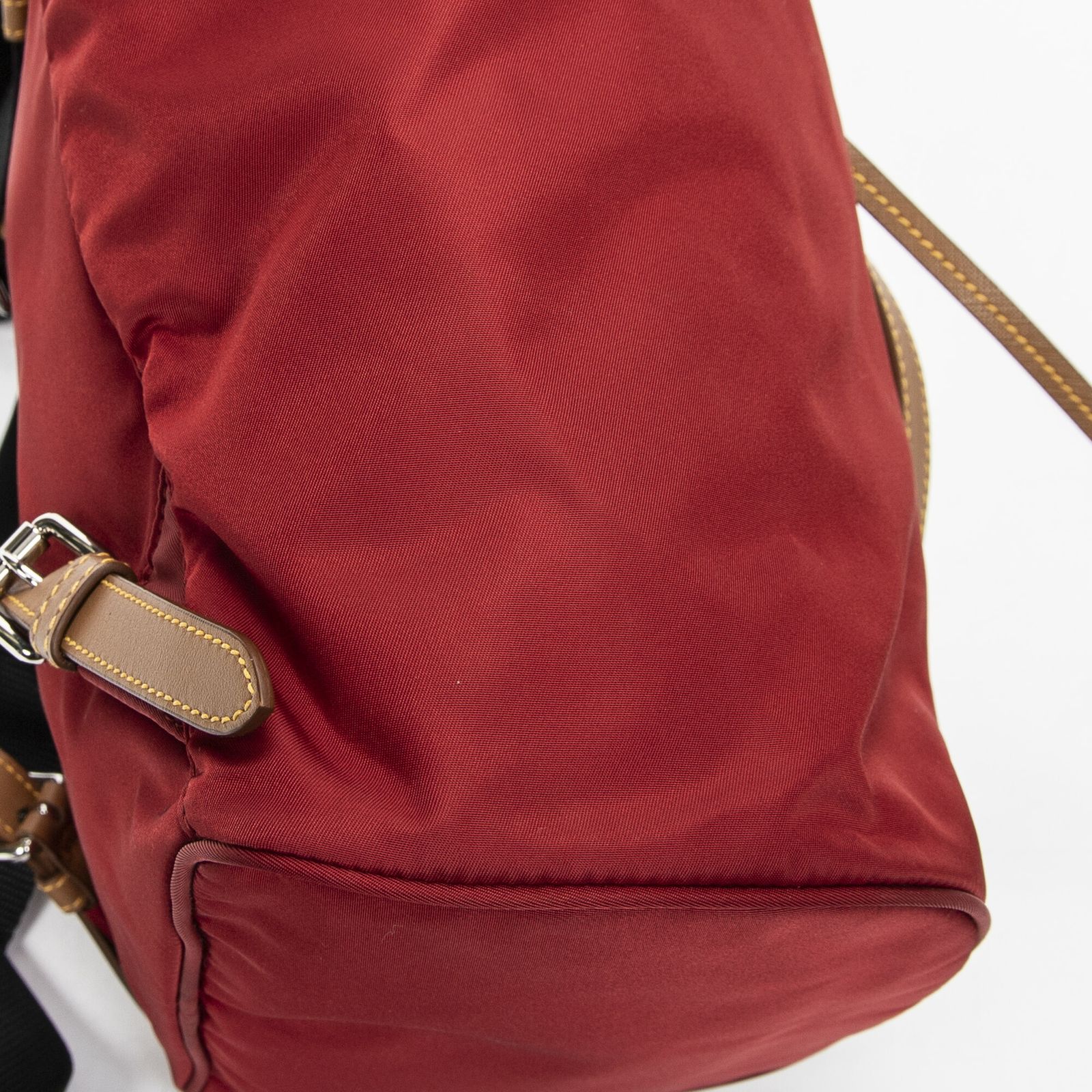 Prada Drawstring Backpack Red Tan Black Nylon Canvas — view 7