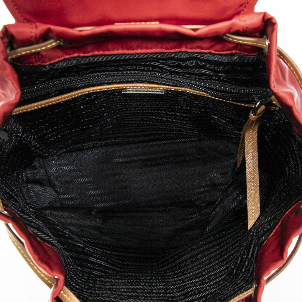 Prada Drawstring Backpack Red Tan Black Nylon Canvas — view 9